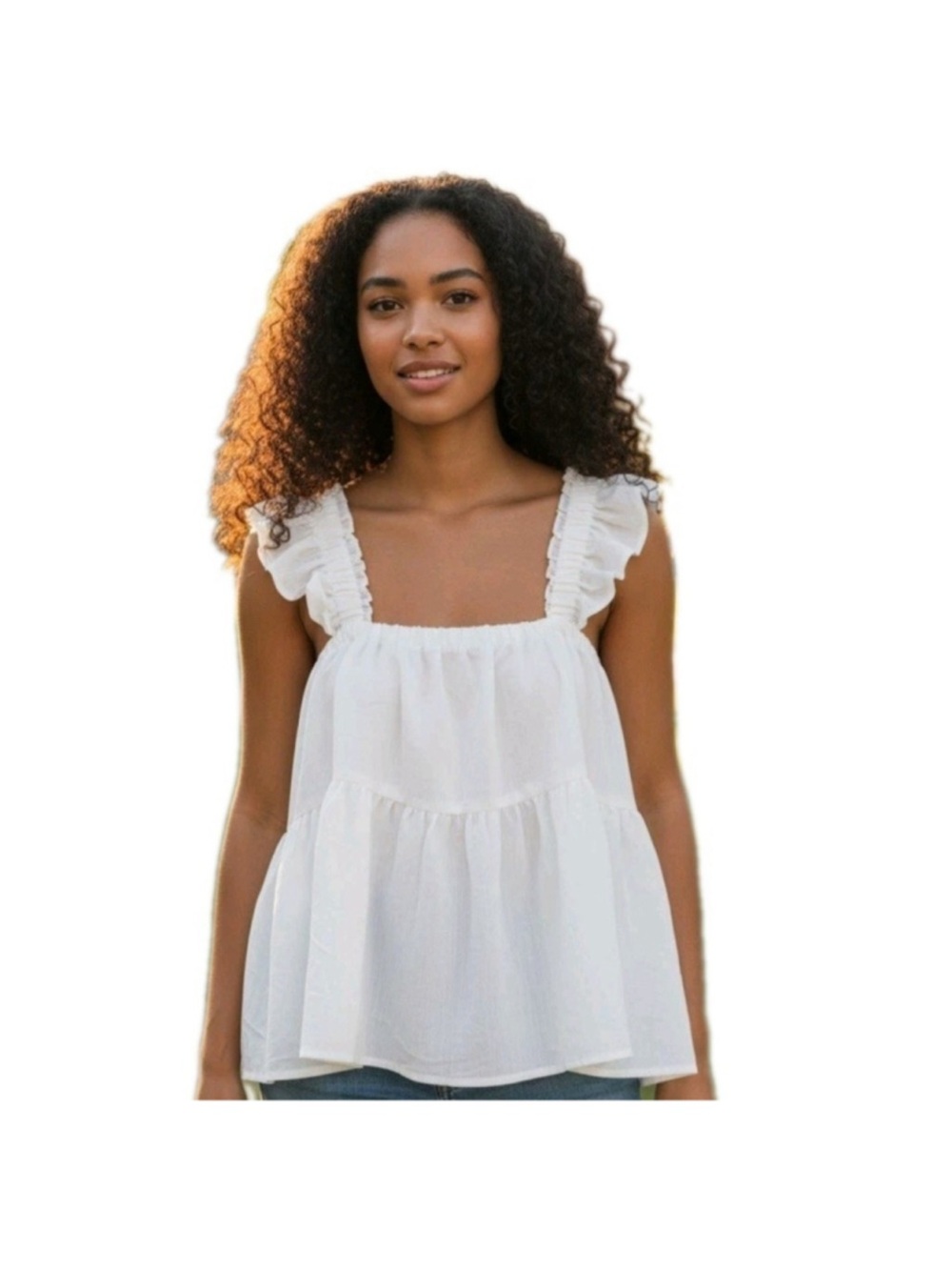 Altar’d State White Ruffle Babydoll Tank Top Size M